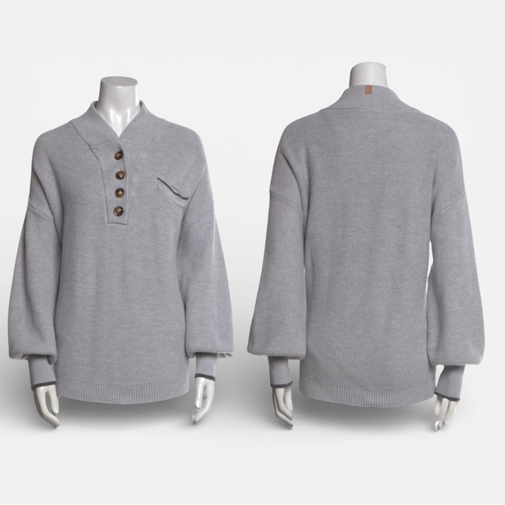 Lunya Grey Heather Cotton Silk Pocket Henley Sz-L/XL